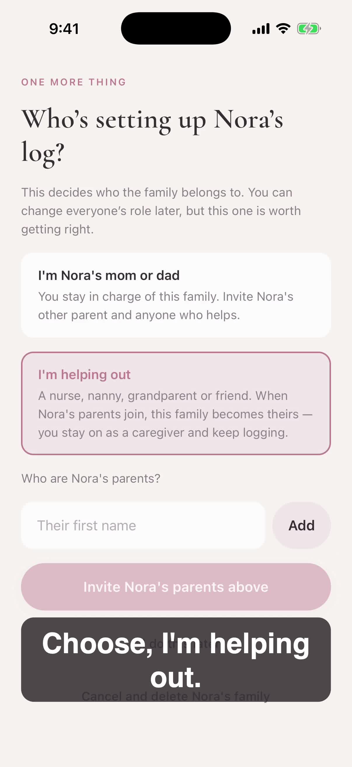 Choosing “I’m helping out” while setting up a family — play the walkthrough
