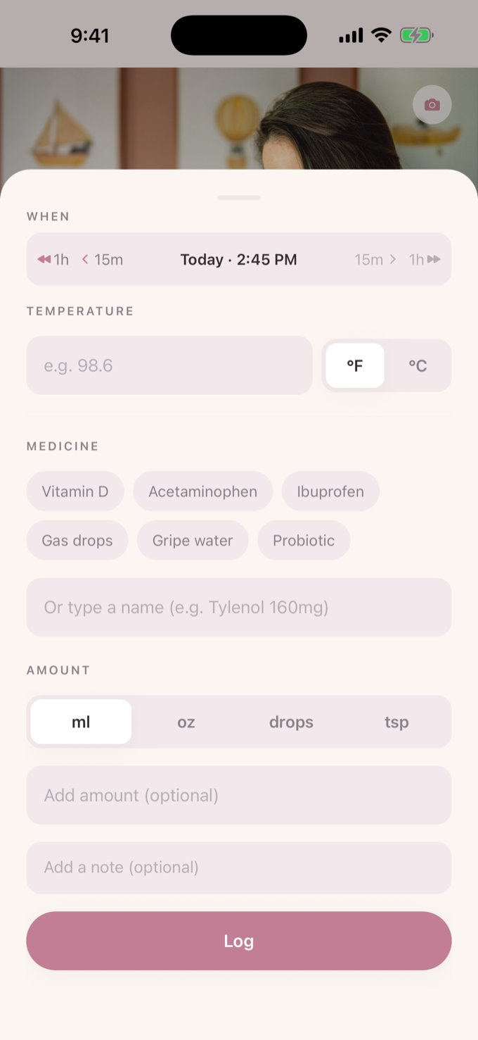 Health screen with temperature and medicine